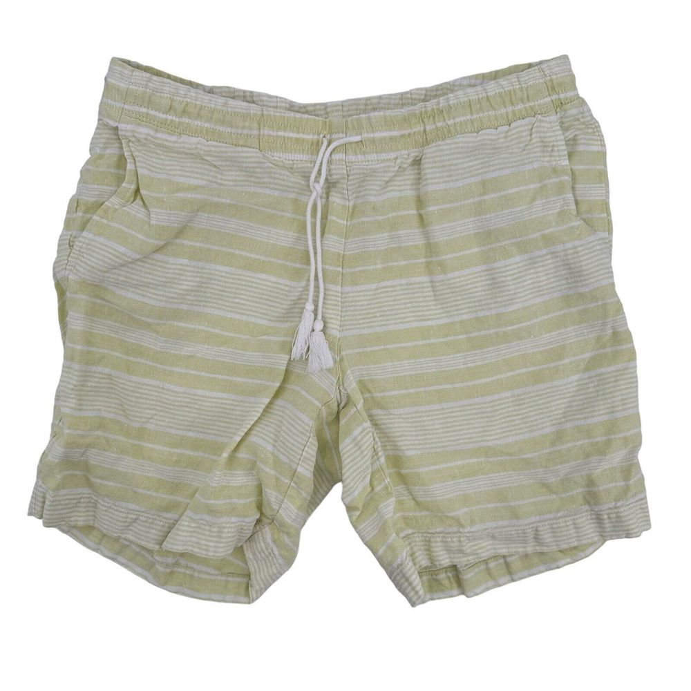 J. Jill Love Linen Bermuda Shorts Small Yellow Stripe Pull On Casual Tie 7"